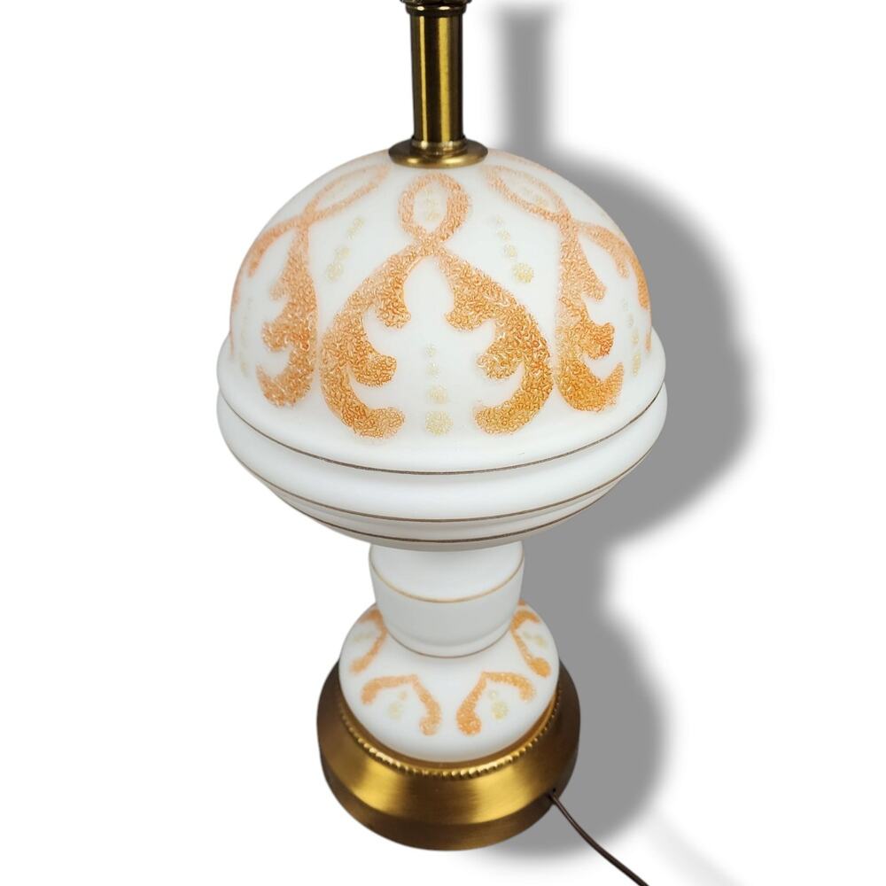 Vintage Hollywood Regency Lamp White Glass Gold Orange White Fleur Art Nouveau